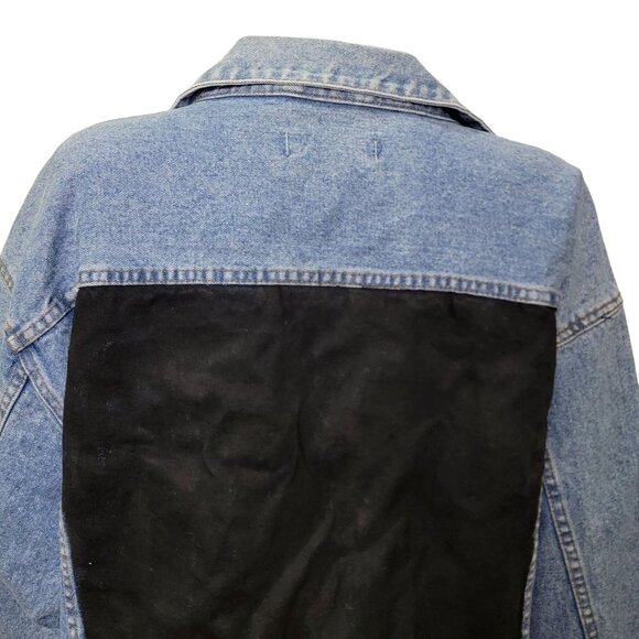 Vintage 90s Denim Jacket Women Medium Wash Dakota Blue Jean Black Coat 10 8 Fall - Picture 13 of 16
